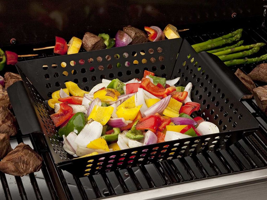 Vegetables in a grilling basket