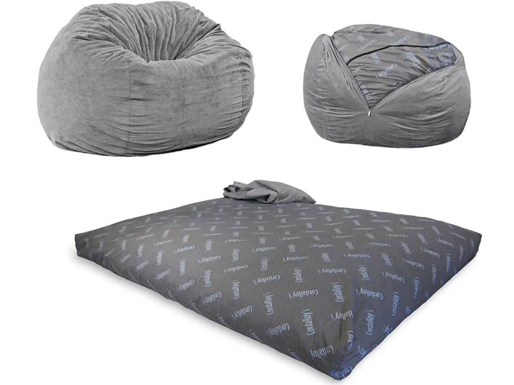 CordaRoy's Chenille Bean Bag Chair, Convertible Chair Folds from Bean Bag to Bed, As Seen on Shark Tank, Charcoal - Queen Size