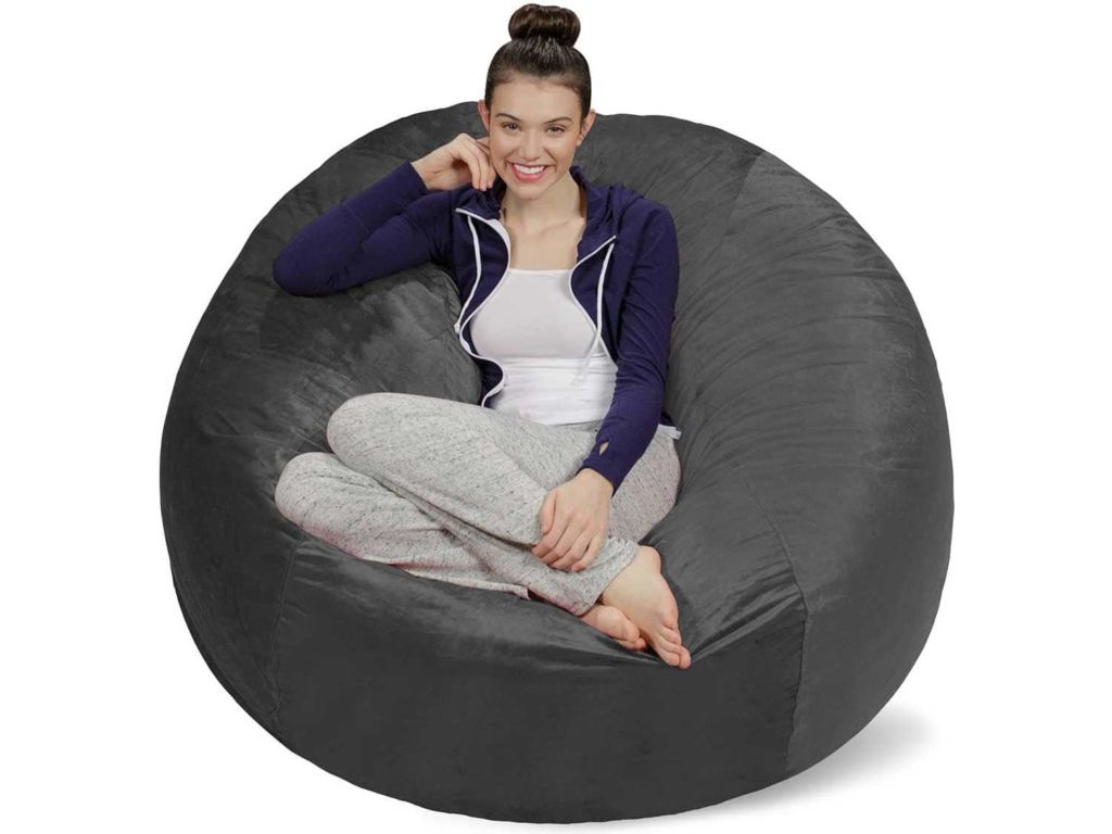 Sofa Sack - Plush Ultra Soft Bean Bags Chairs for Kids, Teens, Adults - Memory Foam Beanless Bag Chair with Microsuede Cover - Foam Filled Furniture for Dorm Room - Charcoal 5'