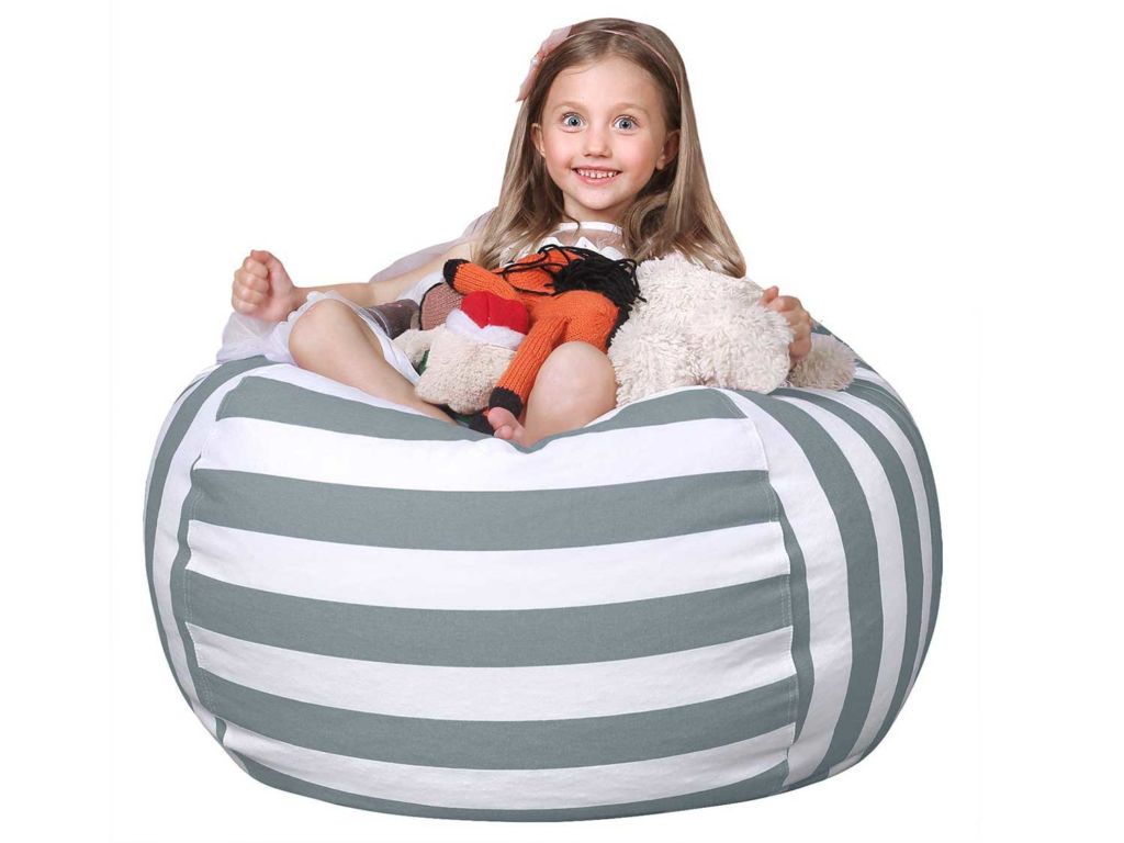WEKAPO Stuffed Animal Storage Bean Bag Chair Cover for Kids | Stuffable Zipper Beanbag for Organizing Children Plush Toys | 38" Extra Large Premium Cotton Canvas