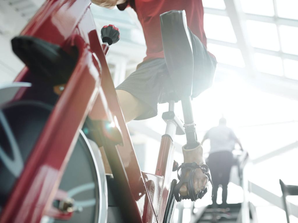 Man riding a stationary bike