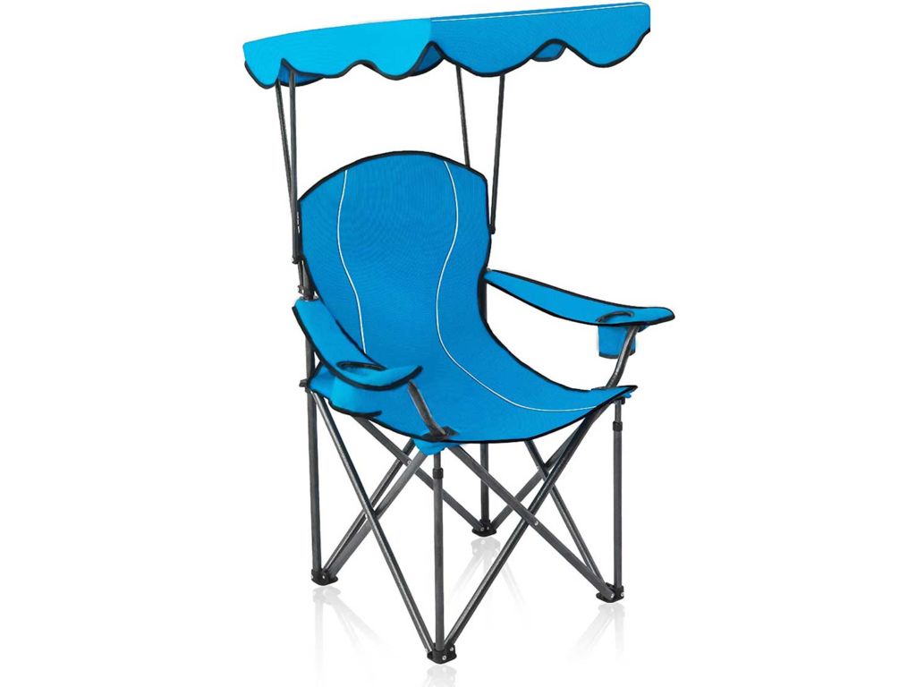 ALPHA CAMP Camp Chairs with Shade Canopy Chair Folding Camping Recliner Support 350 LBS - Cyan Blue