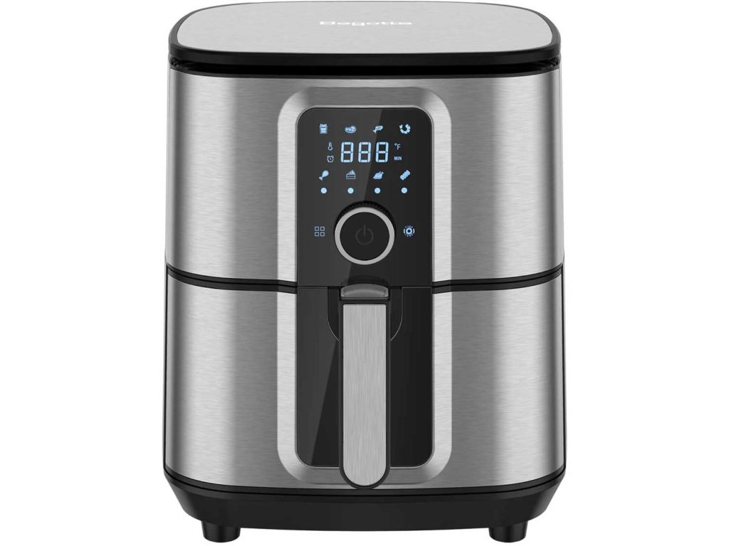 Air Fryer, Bagotte 5.8QT Air Fryer Stainless Steel Electric Hot Air Fryers Oven Oilless Cooker, 360° Circulation Hot Air System, Nonstick Basket, Knob Controls & Touch Screen, 100 Recipes