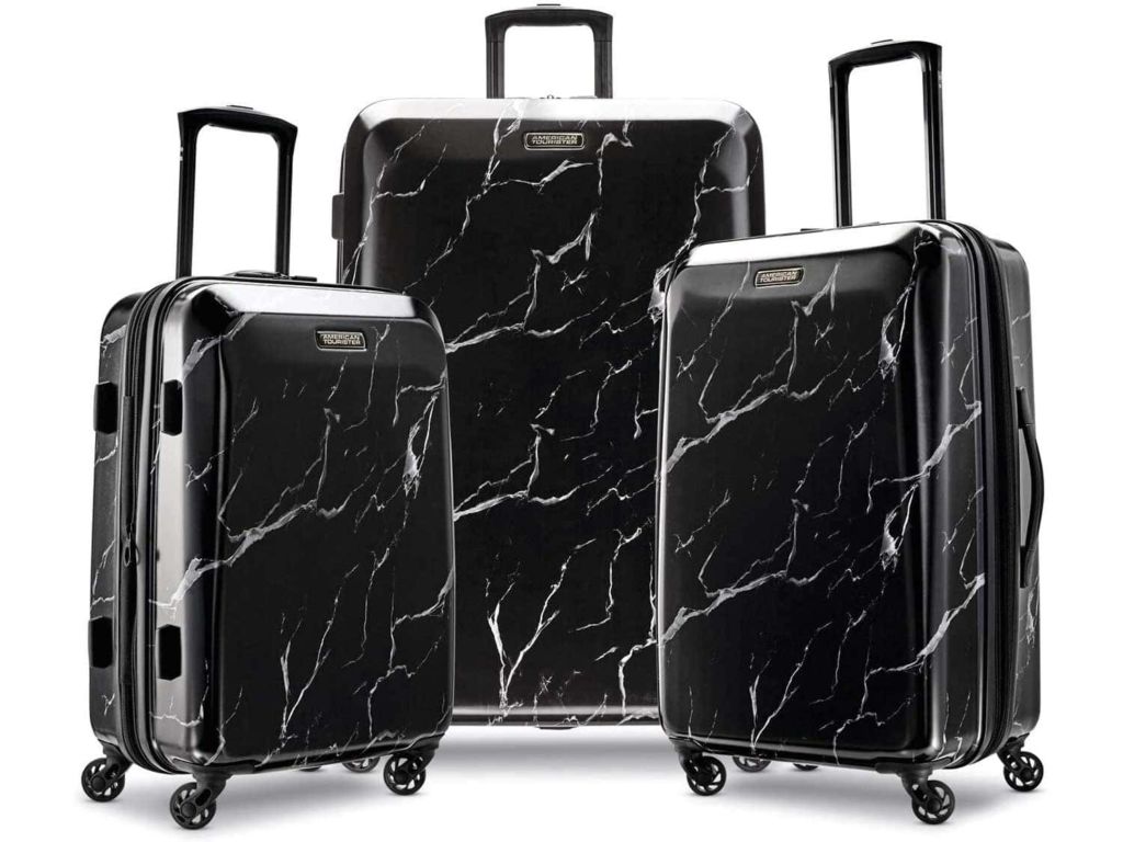 American Tourister Moonlight Hardside Expandable Luggage with Spinner Wheels, Black Marble, 3-Piece Set (21/24/28)