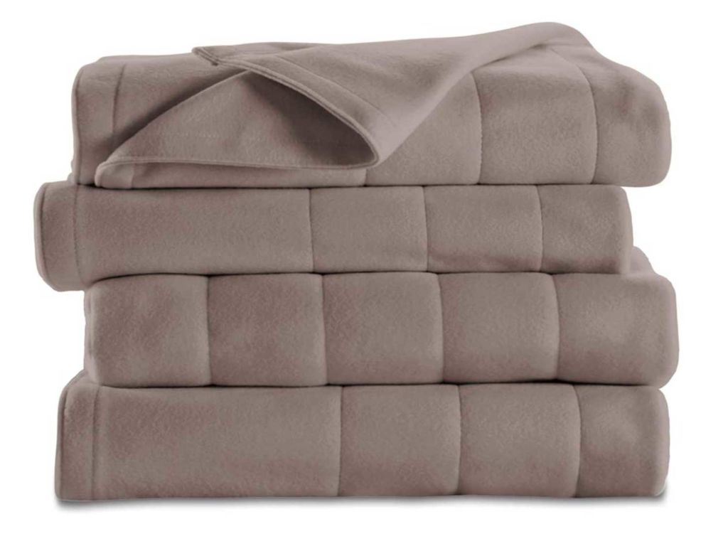 Sunbeam Heated Blanket | 10 Heat Settings, Quilted Fleece, Mushroom, Queen - BSF9GQS-R772-13A00