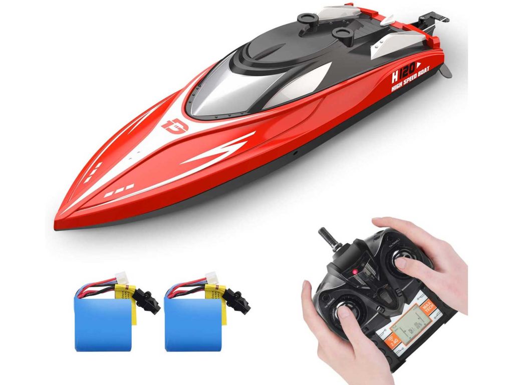 DEERC H120 RC Boat Remote Control Boats for Pools and Lakes, 20+ mph 2.4 GHz Racing Boats for Kids and Adults with 2 Rechargeable Battery, Low Battery Alarm, Capsize Recovery, Gifts for Boys Girls