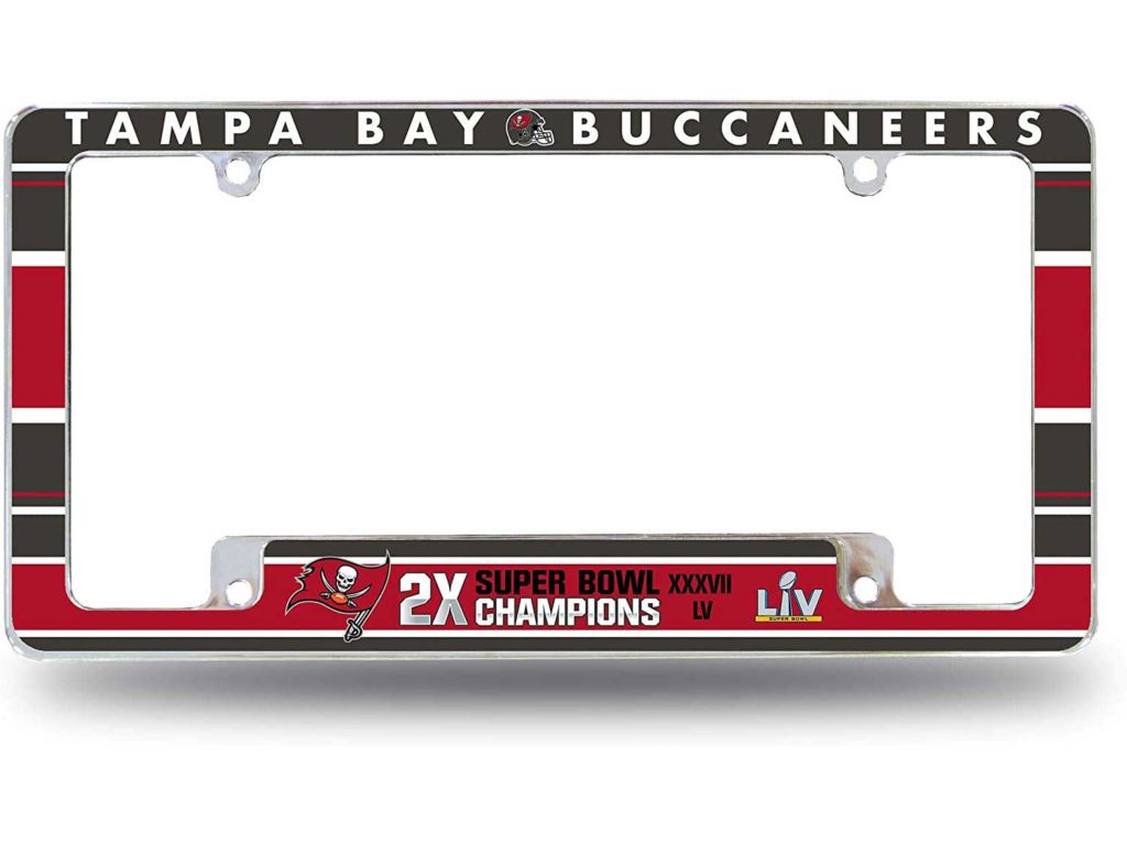 Rico Industries NFL Tampa Bay Buccaneers 2 Time Super Bowl Champs All Over Chrome License Plate Frame