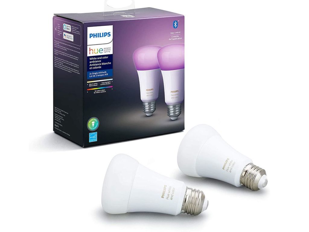 Philips Hue White and Color Ambiance 2-Pack A19 LED Smart Bulb, Bluetooth & Zigbee Compatible (Hue Hub Optional), Works with Alexa & Google Assistant – A Certified for Humans Device
