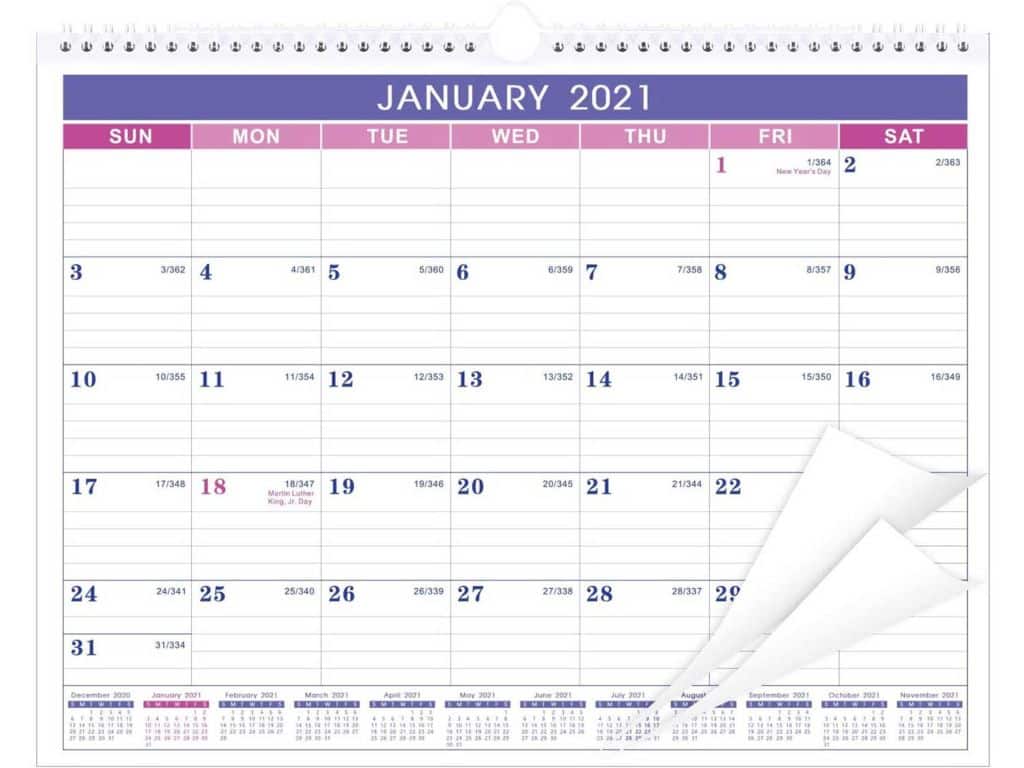 2021 Calendar - 18 Monthly Wall Calendar with Thick Paper, 15" x 11.5", Jan. 2021 - Jun. 2022, Twin-Wire Binding + Hanging Hook + Ruled Blocks with Julian Date - Purple by Lemome Home