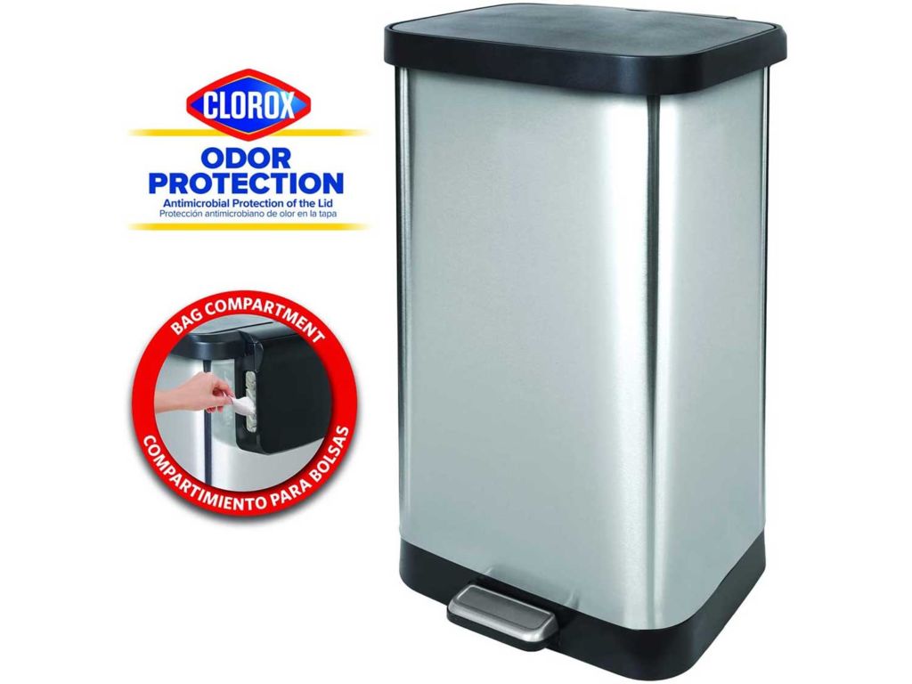 GLAD GLD-74507 Extra Capacity Stainless Steel Step Trash Can with Clorox Odor Protection of The Lid, Fits All 20G Garbage Waste Bags, 20 Gallon