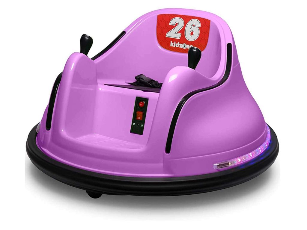 Kidzone DIY Race #00-99 6V Kids Toy Electric Ride On Bumper Car Vehicle Remote Control 360 Spin ASTM-Certified, Purple