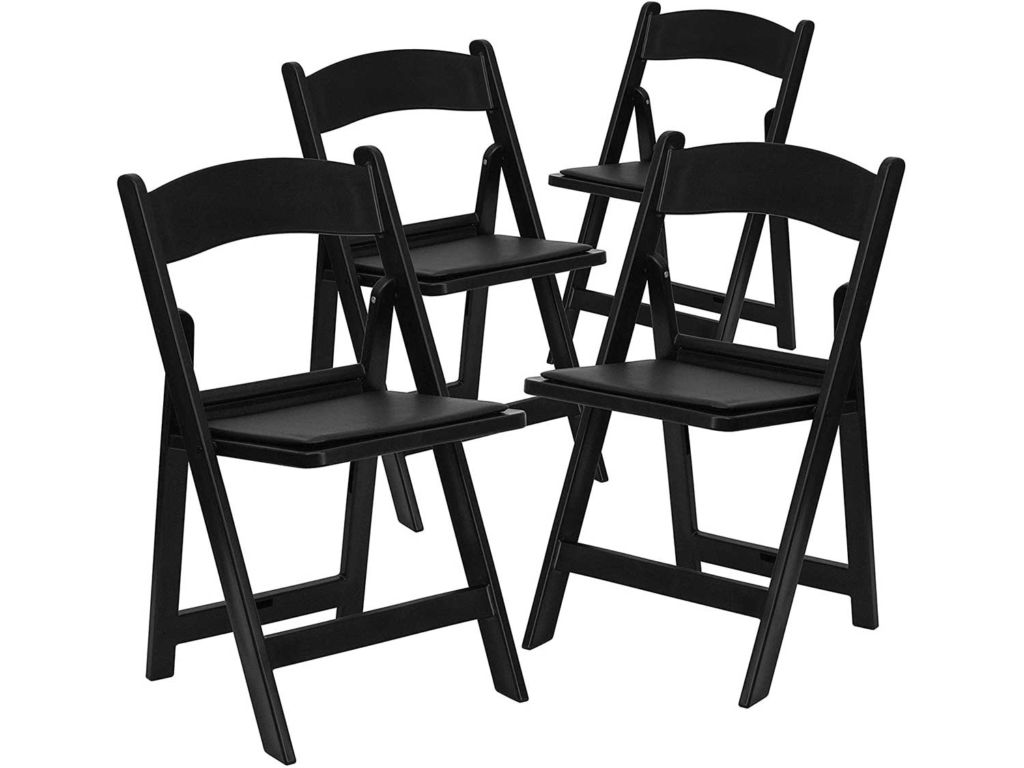 Flash Furniture 4 Pk. HERCULES Series 1000 lb. Capacity Black Resin Folding Chair with Black Vinyl Padded Seat