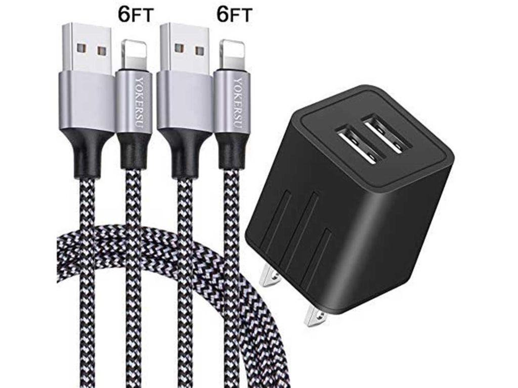 YOKERSU for iPhone Charger, Nylon Braided Lightning Cable Fast Charging 2Pack 6FT Data Sync Transfer Cord with Port Plug Wall Charger(UL Listed)Compatible with iPhone 11 Pro Max XS XR X 8 7 6S 6 Plus