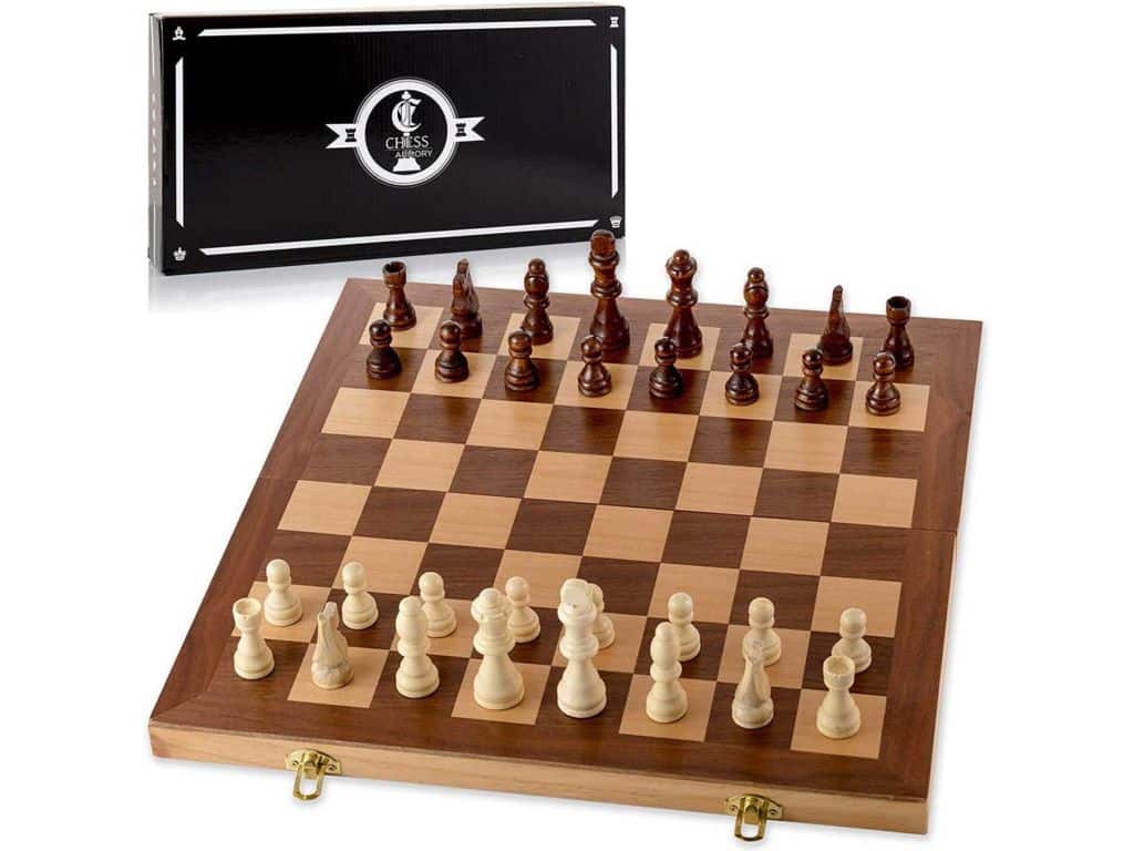 Chess Armory 15" Wooden Chess Set with Felted Game Board Interior for Storage