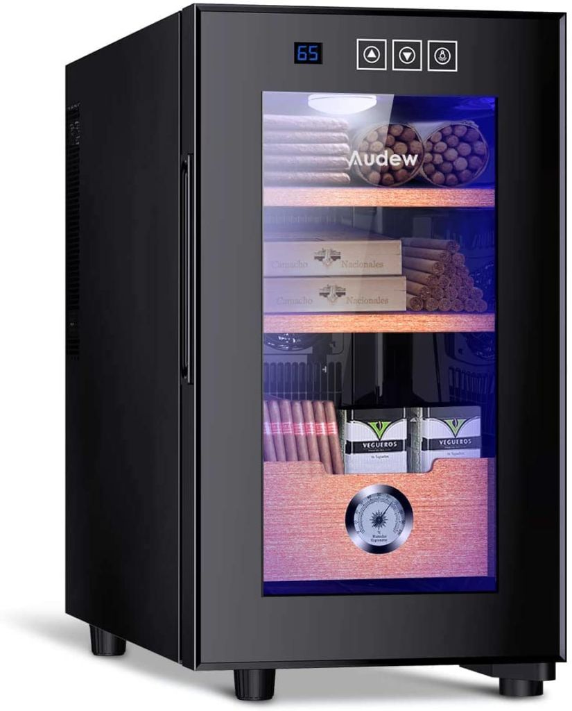 Audew JC-23C1 Electronic Cigar Cooler Humidor,150-Cigar, with Spanish Cedar Wood Shelves/Tray