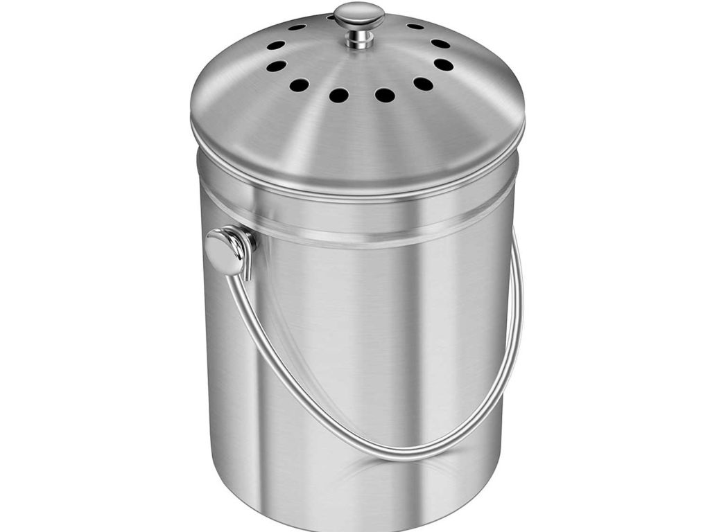 Utopia Kitchen Stainless Steel Compost Bin for Kitchen Countertop - 1.3 Gallon Compost Bucket for Kitchen with Lid - Includes 1 Spare Charcoal Filter