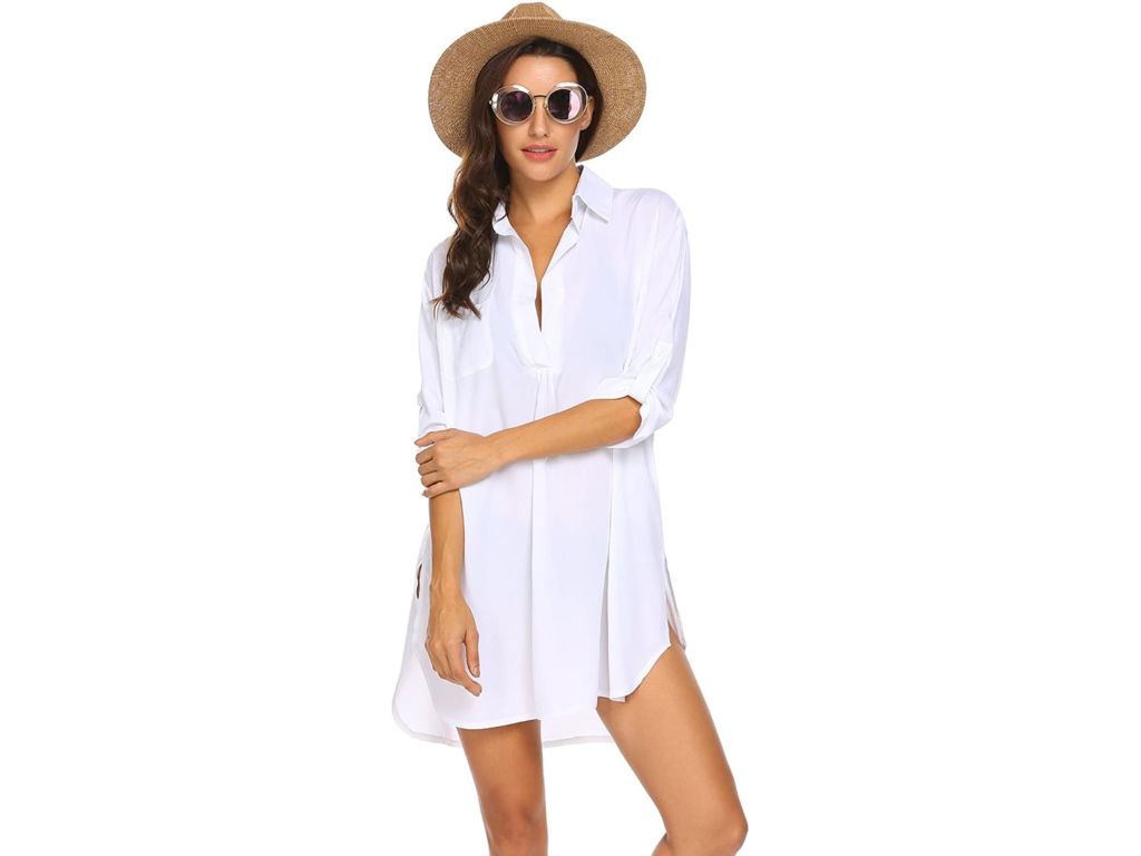 Ekouaer Women's Swimsuit Beach Cover Up Shirt Bikini Beachwear Bathing Suit Beach Dress