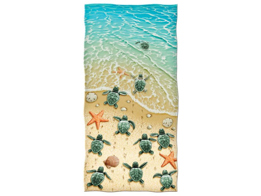 Dawhud Towel with image of sea turtles star fish and the ocean