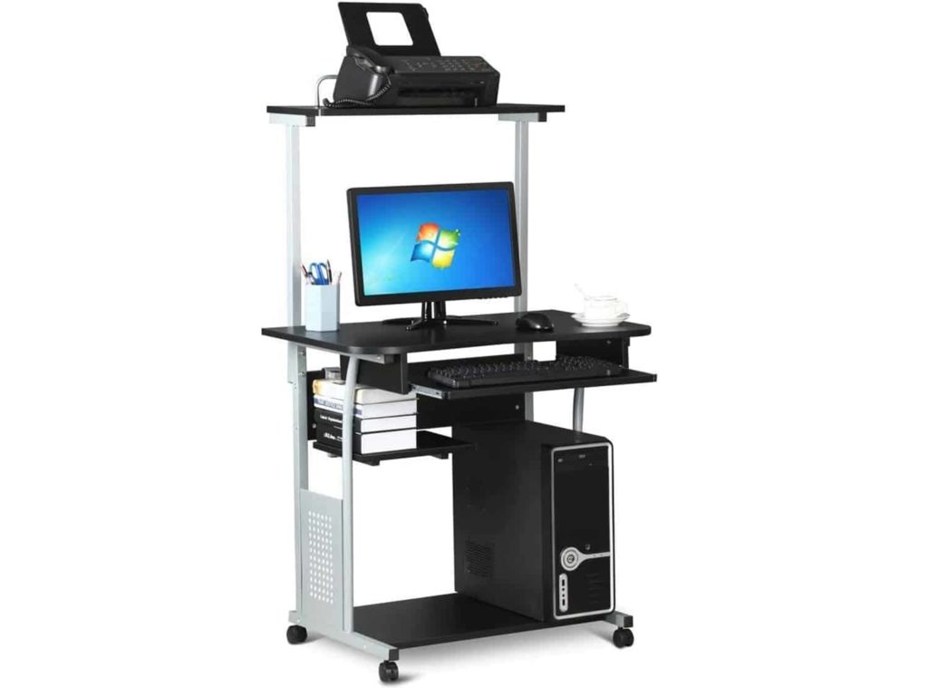 Topeakmart 2 Tier Computer Desk with Printer Shelf