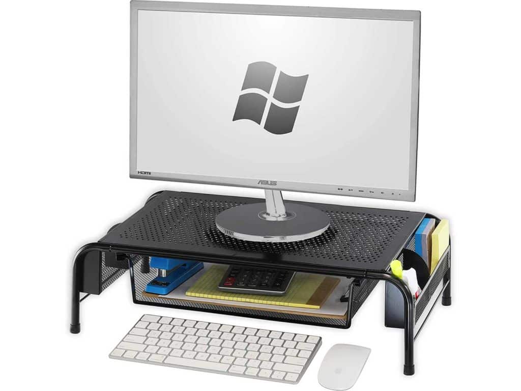 SimpleHouseware Metal Desk Monitor Stand Riser with Organizer Drawer