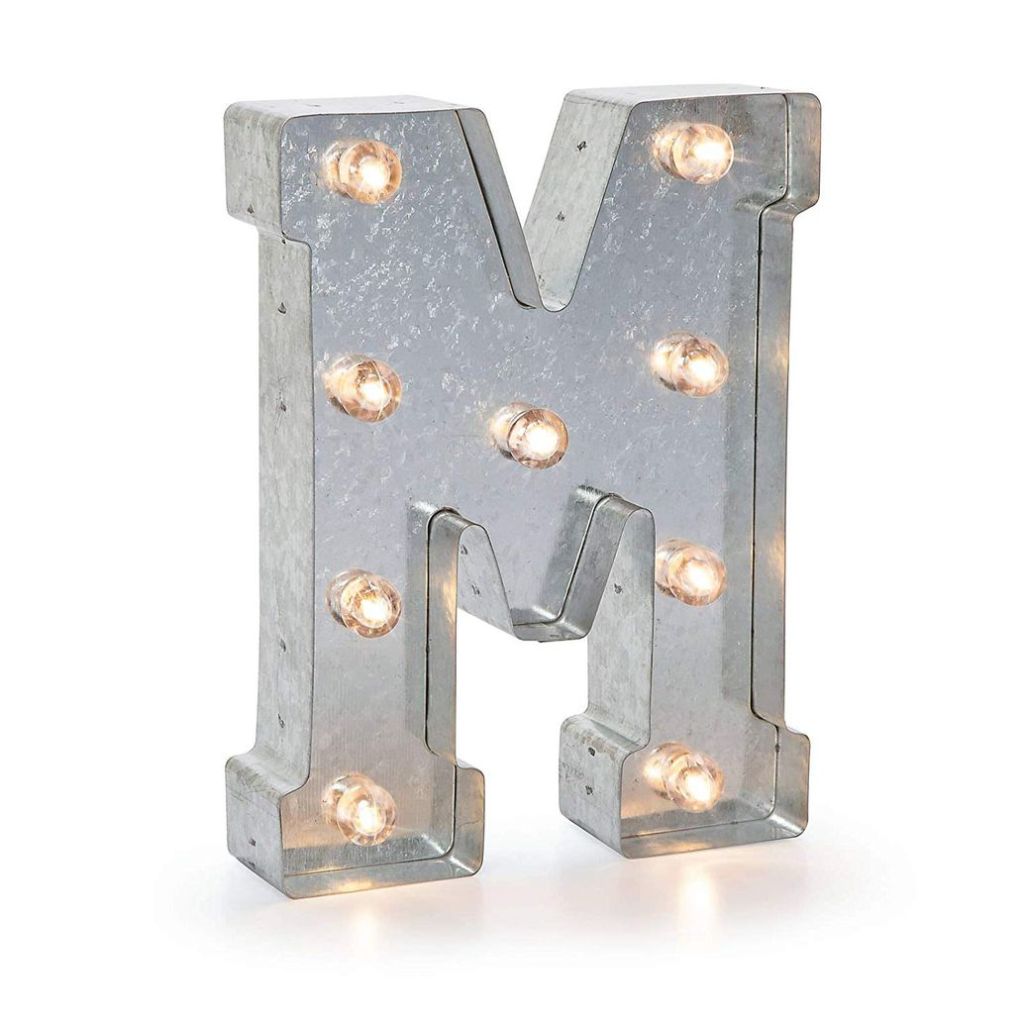 Darice 5915-714 Silver Metal Marquee Letter – M-9.87” Tall, Galvanized Finish