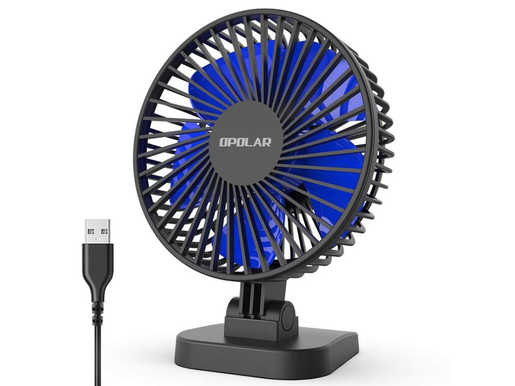 OPOLAR USB Desk Fan, Small but Mighty, Quiet Portable Fan for Desktop Office Table, 40° Adjustment for Better Cooling, 3 Speeds, 4.9 ft Cord