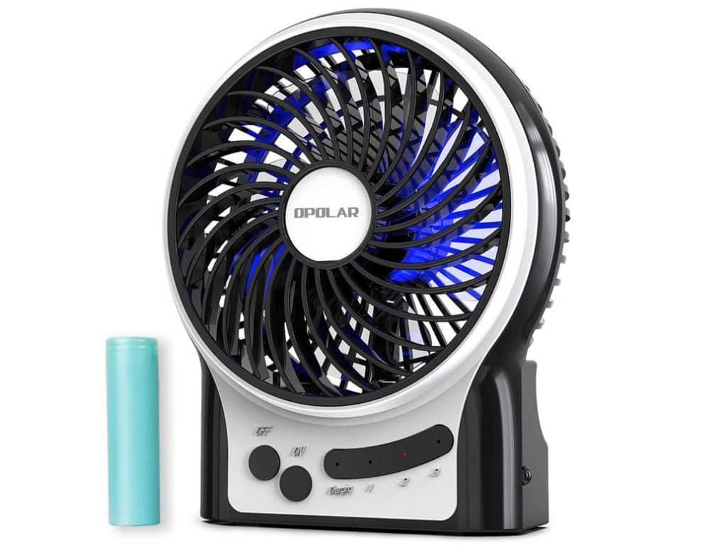 OPOLAR Mini Portable Battery Operated Desk Fan with 3-13 Battery Life, Rechargeable & USB powered Handheld Fan for Desk Beach Camping, 3 Speeds, Strong Airflow, Internal Blue Light& Side Flash Light