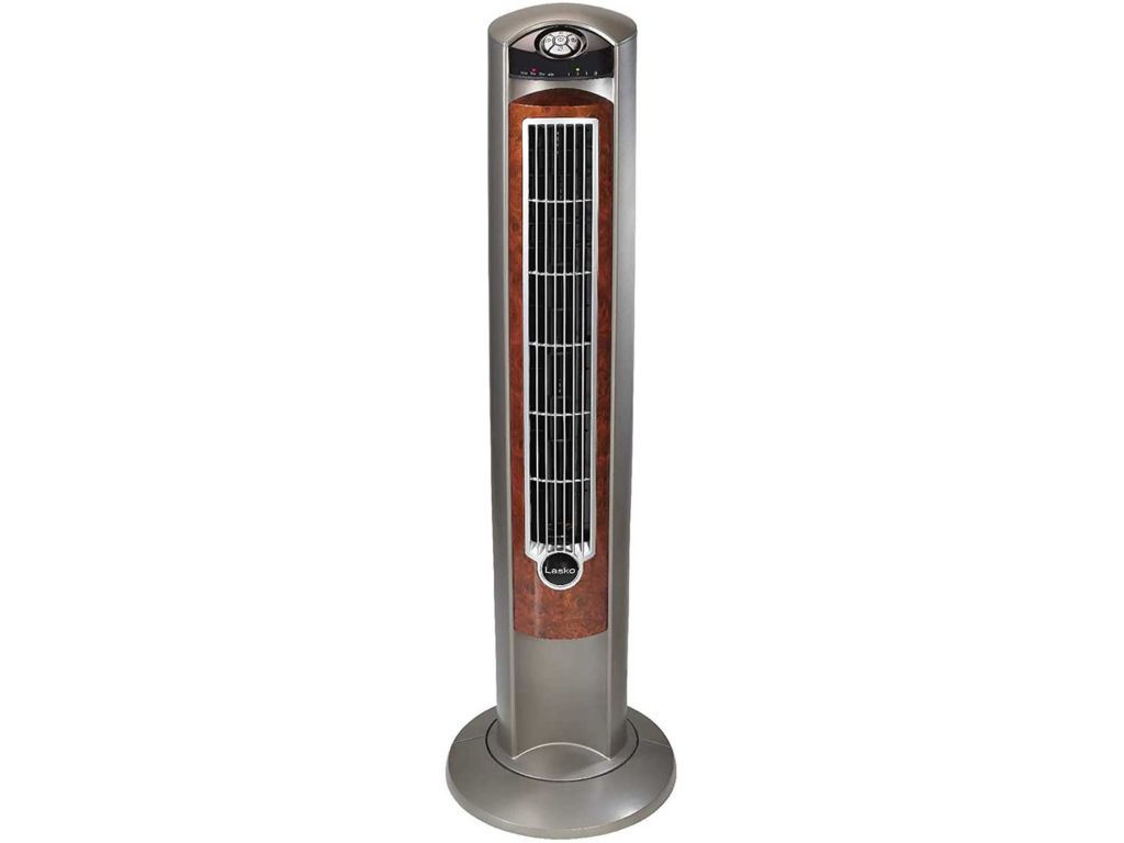 Lasko Portable Electric 42" Oscillating Tower Fan with Nighttime Setting, Timer and Remote Control for Indoor, Bedroom and Home Office Use, Silverwood T42954