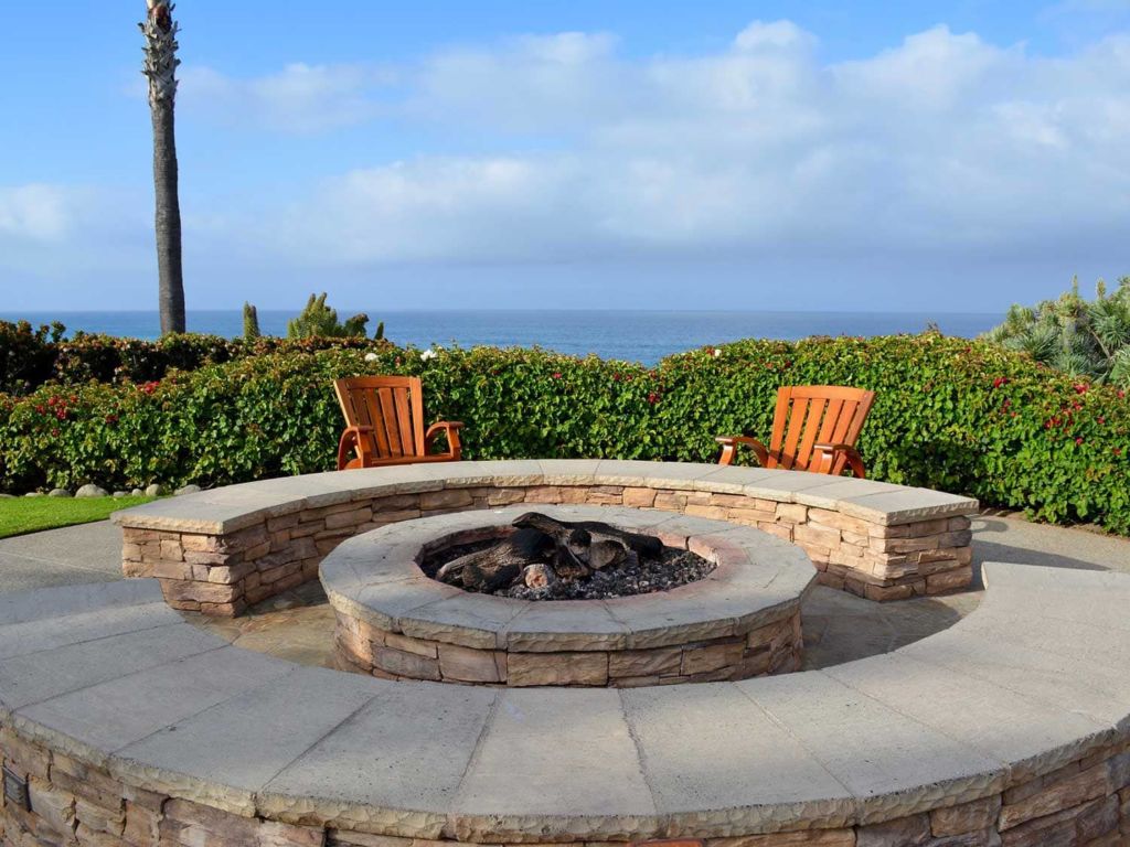 Fancy fire pit near the seashore.