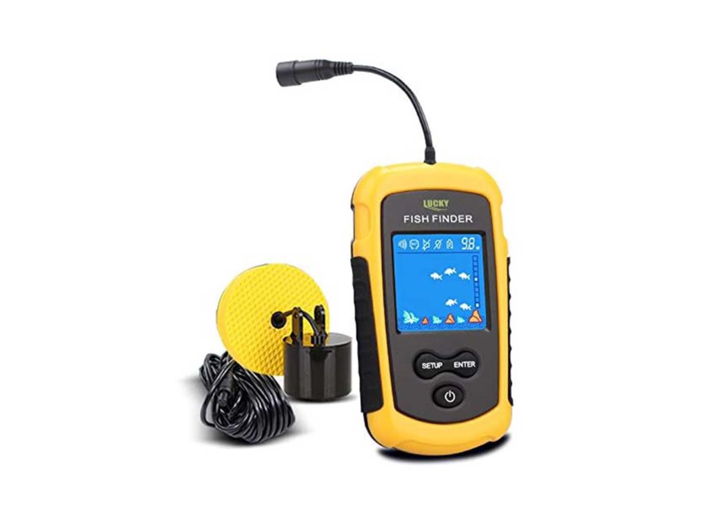 LUCKY Handheld Fish Finder Portable Fishing Kayak Fishfinder Fish Depth Finder Fishing Gear with Sonar Transducer and LCD Display