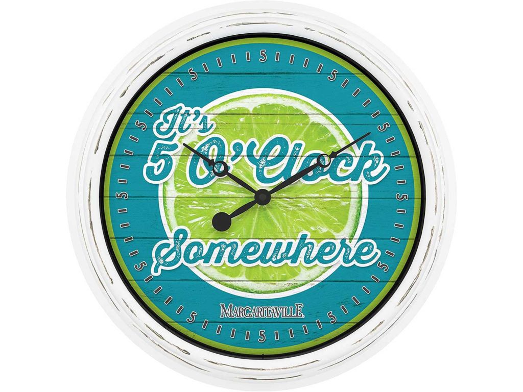 La Crosse Technology 433-3841MV2 15.75" Indoor/Outdoor Quartz Wall Clock - Margaritaville 5 O'Clock Somewhere, White/Teal