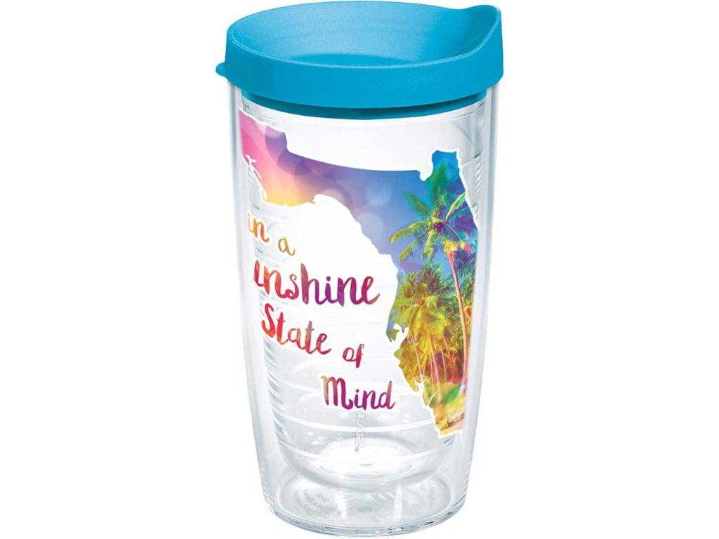 Tervis Florida - Sunshine State Of Mind Insulated Tumbler with Wrap and Turquoise Lid, 16oz, Clear