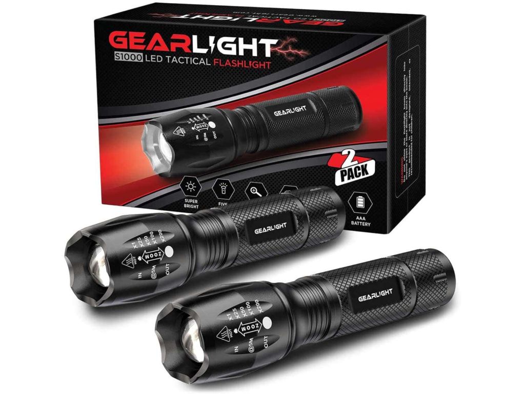 GearLight LED Tactical Flashlight S1000 [2 PACK] - High Lumen, Zoomable, 5 Modes, Water Resistant, Handheld Light - Best Camping, Outdoor, Emergency, Everyday Flashlights