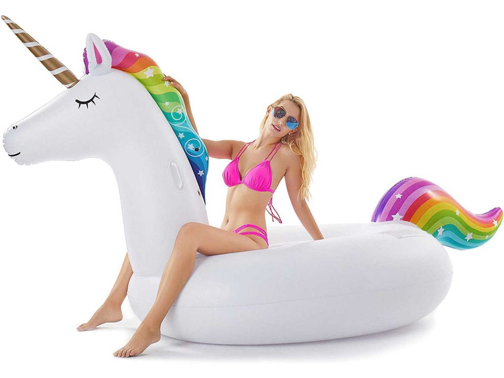 Jasonwell Giant Inflatable Unicorn Pool Float Floatie Ride On with Fast Valves Large Rideable Blow Up Summer Beach Swimming Pool Party Lounge Raft Decorations Toys Kids Adults