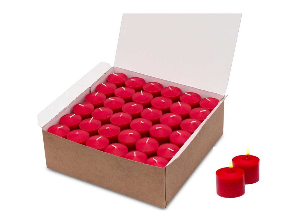72 Bulk Red Color Votive Candles Decorations for Wedding Holiday Romantic Dinner Restaurant Unscented up to 10 Hour Burn Time (Candle Holders Not Included) Made in USA