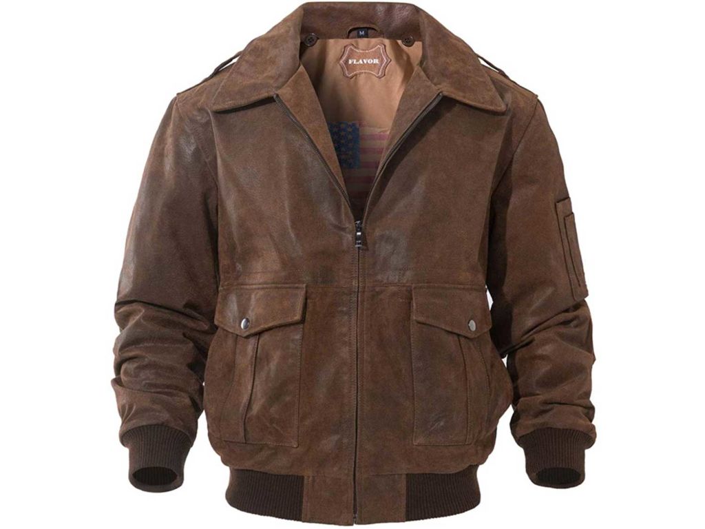 FLAVOR Men’s Leather Flight Bomber Jacket Air Force Aviator