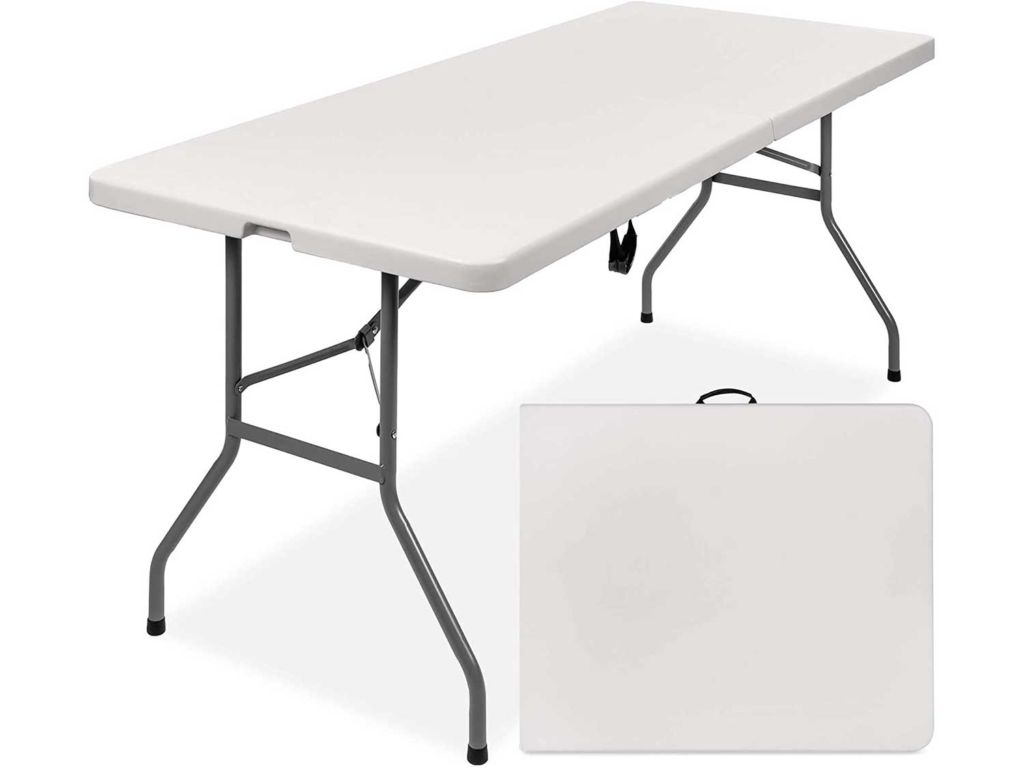 Best Choice Products 6ft Indoor Outdoor Heavy Duty Portable Folding Plastic Dining Table w/Handle, Lock for Picnic, Party, Camping - White