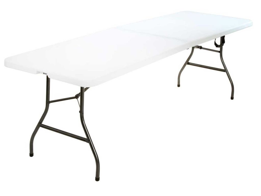 COSCO Deluxe 8 foot x 30 inch Fold-in-Half Blow Molded Folding Table, White