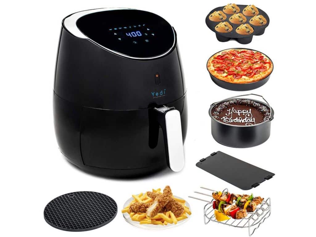 Yedi Total Package Air Fryer XL, 5.8 Quart, Deluxe Accessory Kit, Recipes, Black