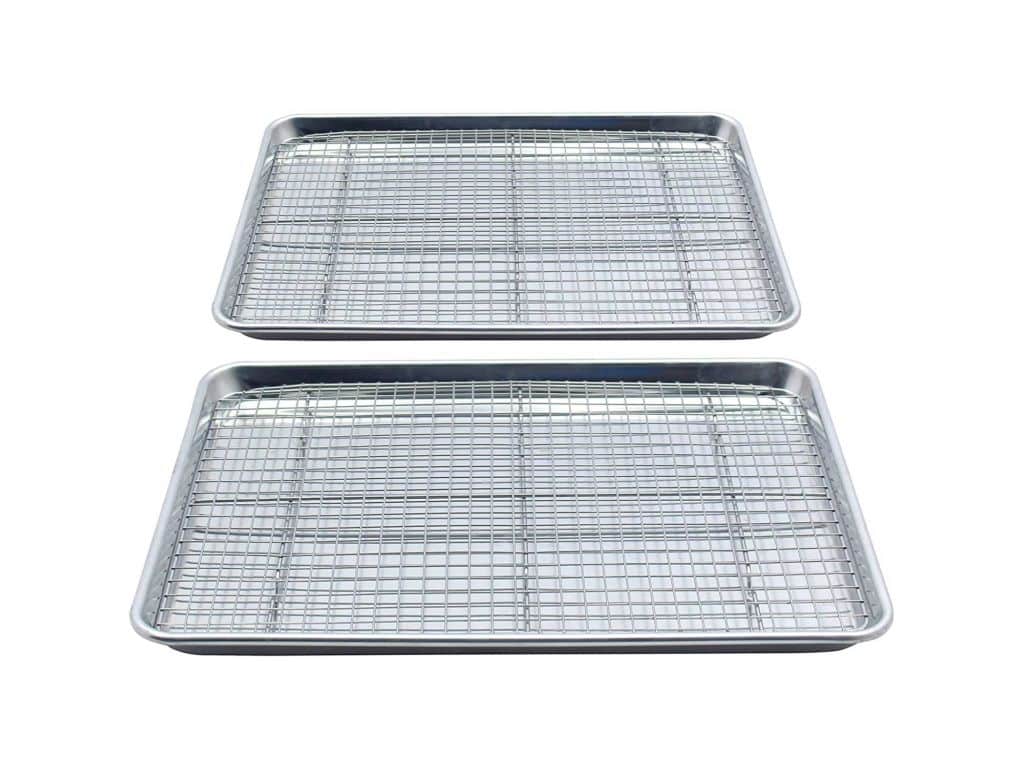 Checkered Chef Baking Sheet and Rack Set - Twin Pack- 2 Aluminum Cookie Sheets/Half Sheet Pans With 2 Stainless Steel Oven Safe Cooling Racks