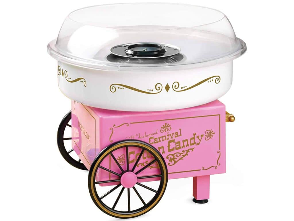 Nostalgia Vintage Hard Free Countertop Cotton Candy Maker, Includes 2 Reusable Cones And Sugar Scoop – Pink