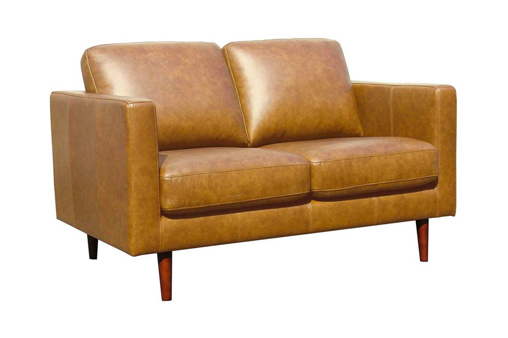 Amazon Brand – Rivet Revolve Modern Leather Loveseat Sofa, 56"W, Caramel