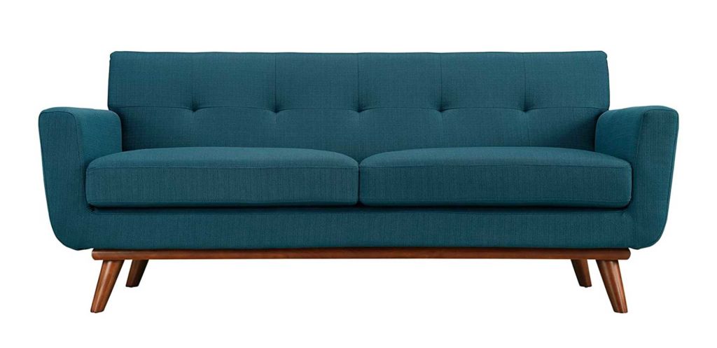 Modway Engage Mid-Century Modern Upholstered Fabric Loveseat in Azure