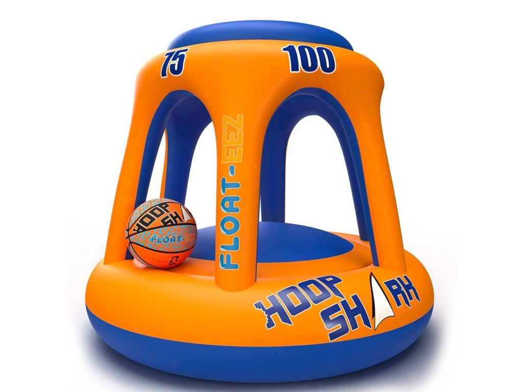 Swimming Pool Basketball Hoop Set by Hoop Shark - Orange/Blue 2020 Edition - Inflatable Hoop with Ball Included - Perfect for Competitive Water Play and Trick Shots - Ultimate Summer Toy