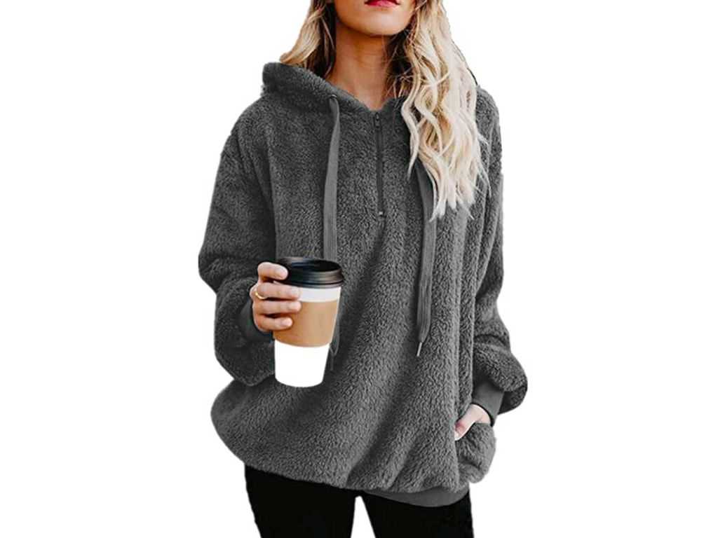 Yanekop Womens Sherpa Pullover Fuzzy Fleece Sweatshirt Oversized Hoodie With Pockets