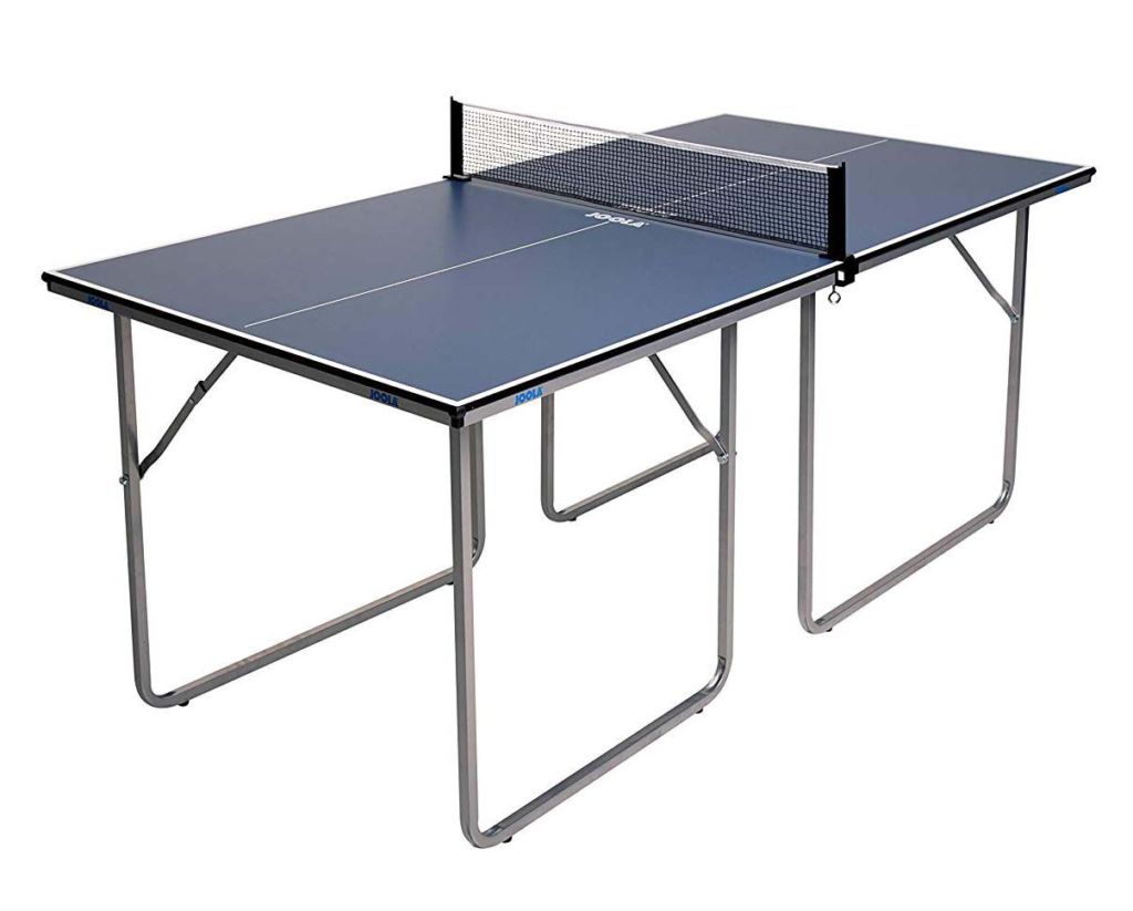 This table is about two-thirds the size of a “regulation” table tennis setup, so it’s perfect for small rooms, patios or apartments. The net is included but balls and paddles are sold separately.