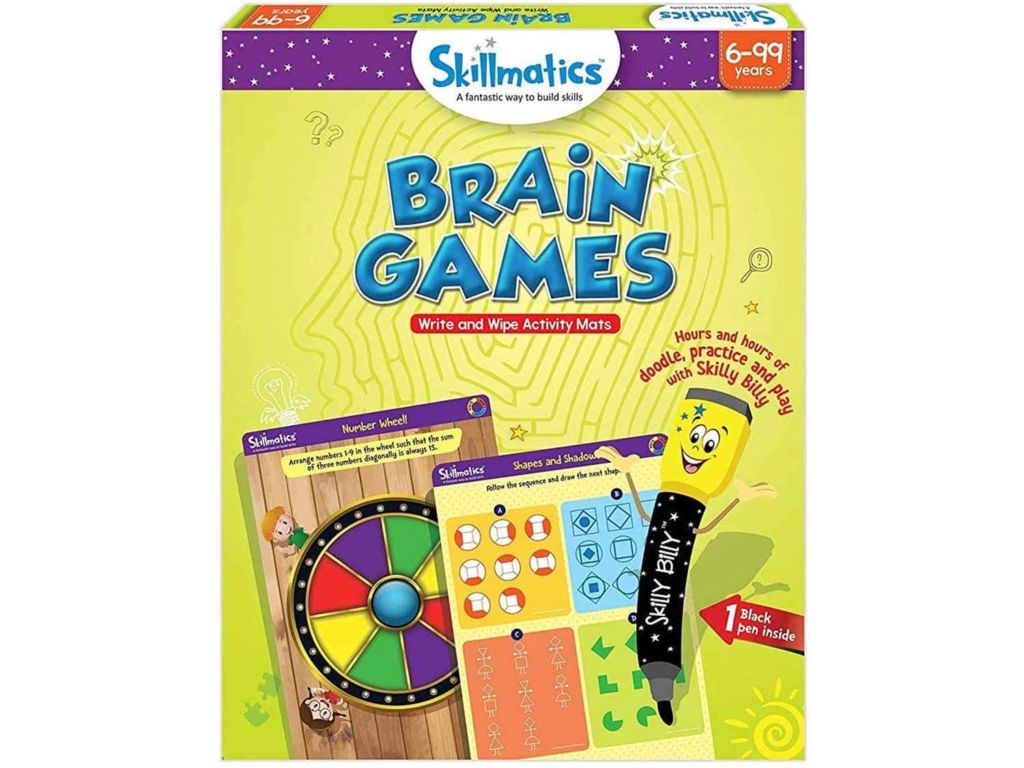 Skillmatics Educational Game: Brain Games (6-99 Years) | Erasable and Reusable Activity Mats | Travel Toy with Dry Erase Marker | Learning tools for Kids 6, 7, 8, 9 Years and Up