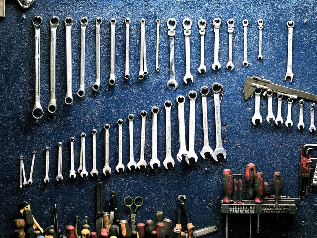 Tools hanging on the wall.
