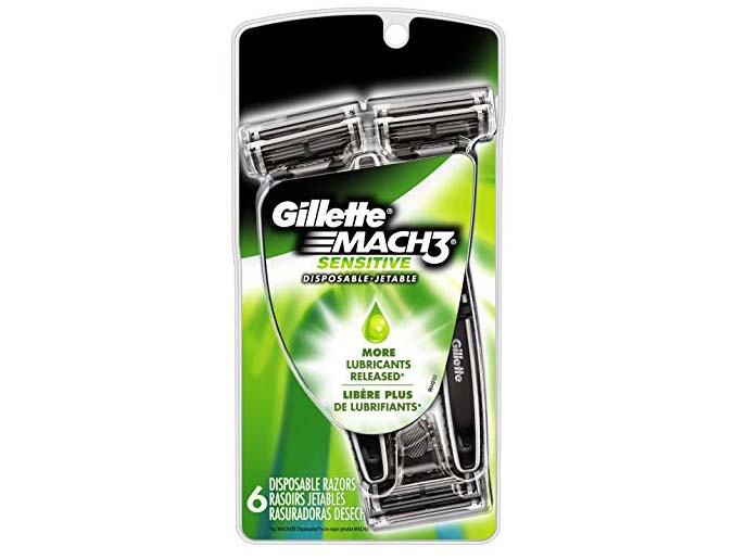 Gillette Mach3 Men's Disposable Razor, Sensitive, 6 Razors, Mens Razors/Blades, 6 Count