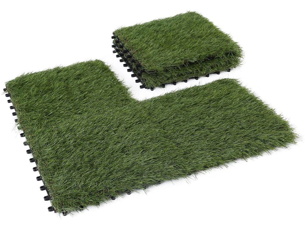 GOLDEN MOON Artificial Grass Turf Tile Interlocking Self-draining Mat